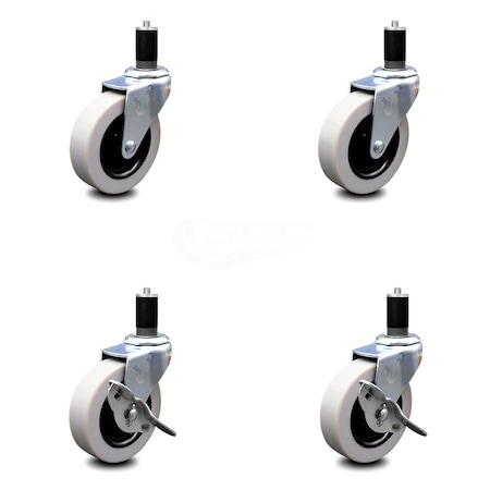 Service Caster 3 Inch Thermoplastic Wheel 1-1/2 Inch Expanding Stem Caster Set with 2 Brakes SCC-EX05S310-TPRS-112-2-SLB-2